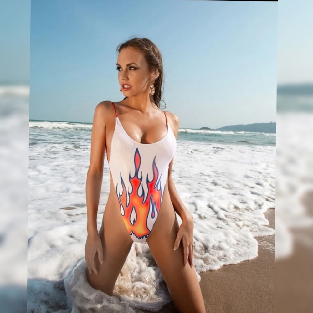 Flames One piece Thong bathing suit